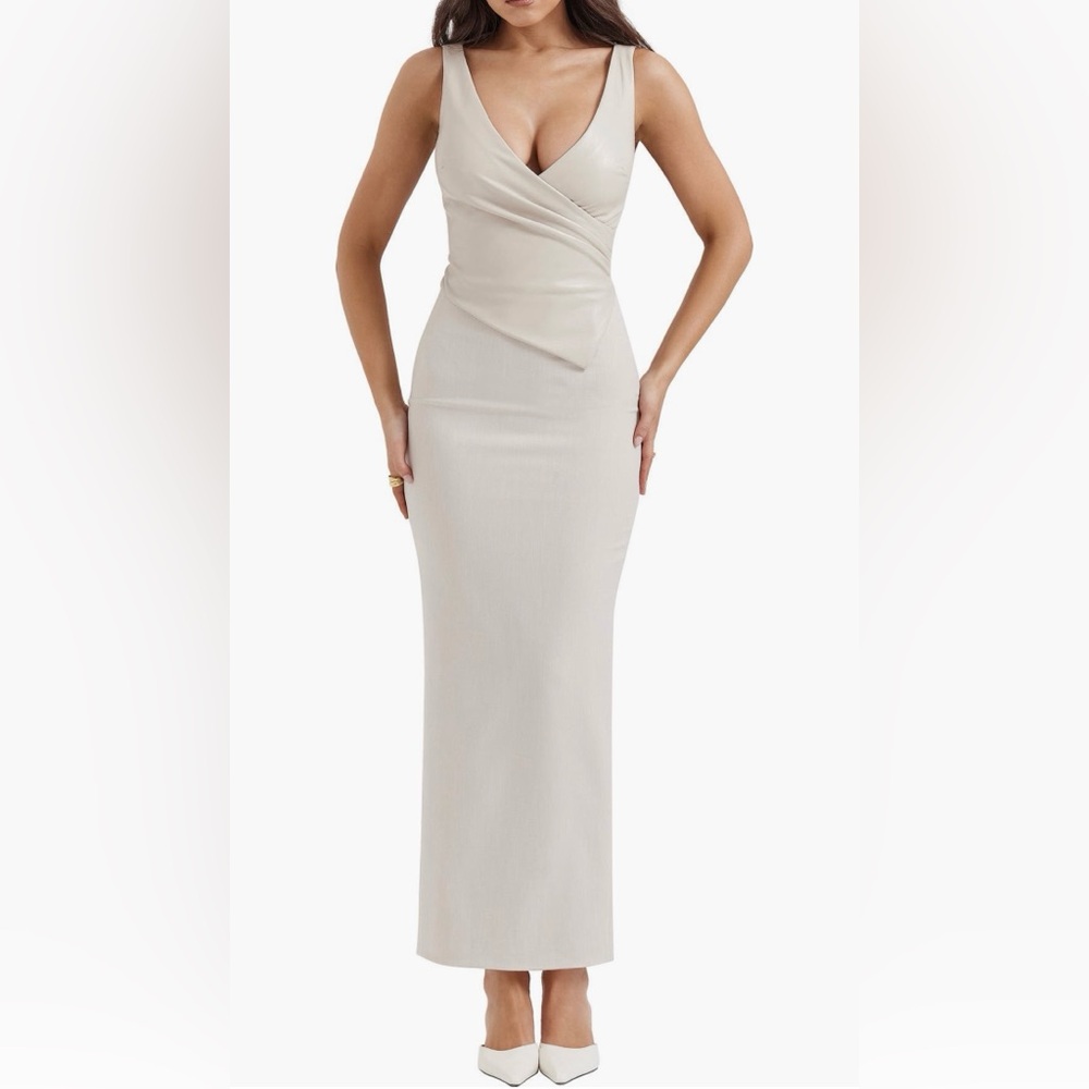 House of CB laria pleated faux leather cocktail dress